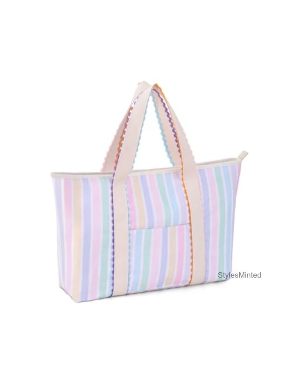 Large Canvas Tote Bag with Rainbow Rick Rack Trim, Shoulder Handbag with